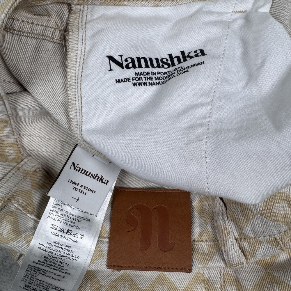 Nanushka Pants‎ Womens 32 Geometric Logo Print Linen Blend Straight With Turn Up - Picture 4 of 14